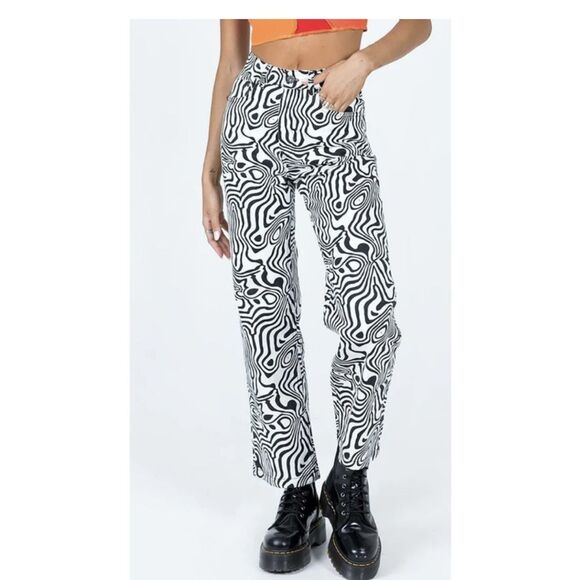 The Ragged Priest Mono Marble Dad Jean Size 30 Black White‎ Denim Messenger - Picture 2 of 9